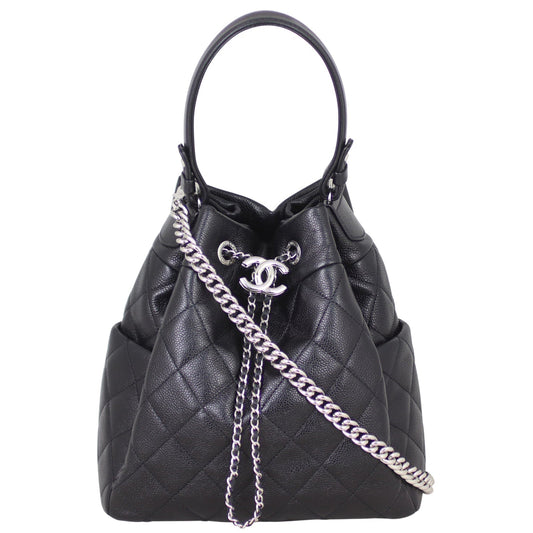 Chanel CC Drawstring Bag Soft Quilted Black Jewelry