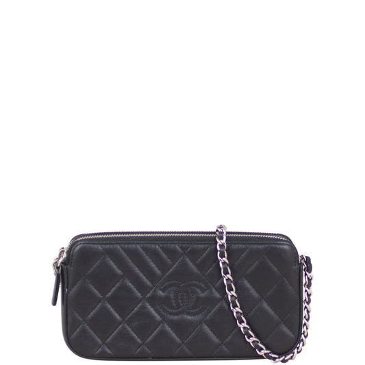 Chanel CC Double Zip Clutch with Black Chain Clutch Bag
