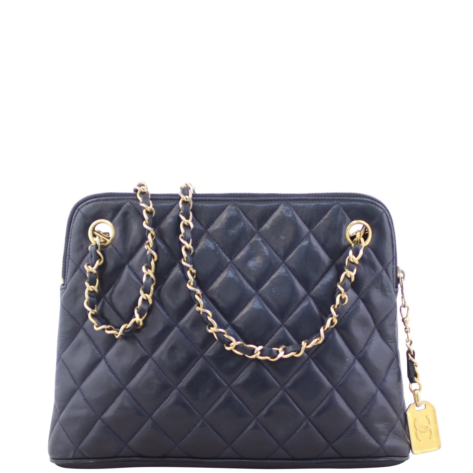 Chanel CC Tote Bag Navy Quilted Blue