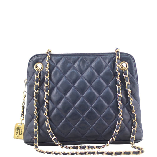 Chanel CC Tote Bag Navy Quilted Blue