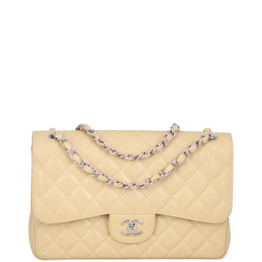 Chanel Classic Double Jumbo Caviar Handbag Beige Flap