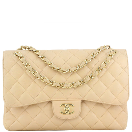 Chanel Classic Double Flap Jumbo Hardware Handbag Brown Beige