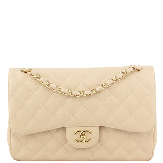 Chanel Classic Double Jumbo Nude Handbag White Beige