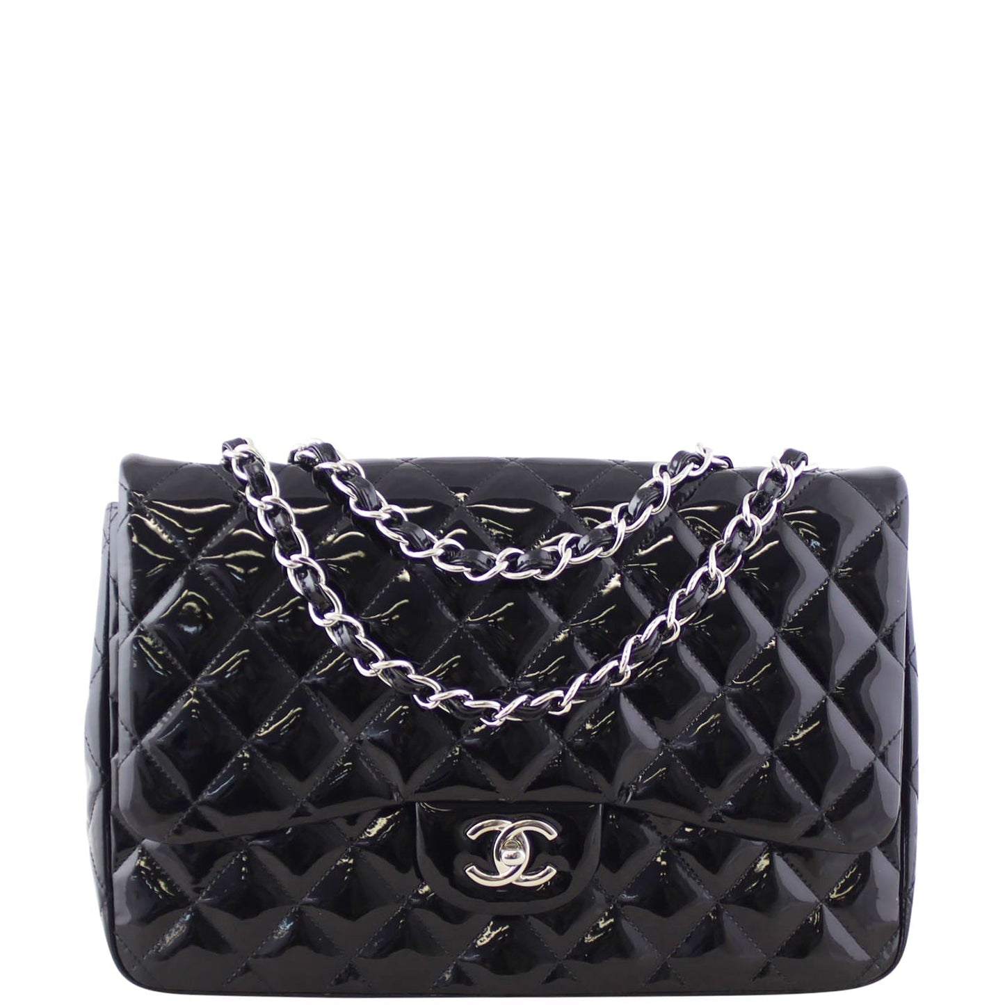 Chanel Classic Single Jumbo Patent 13 Series Handbag Black Flap