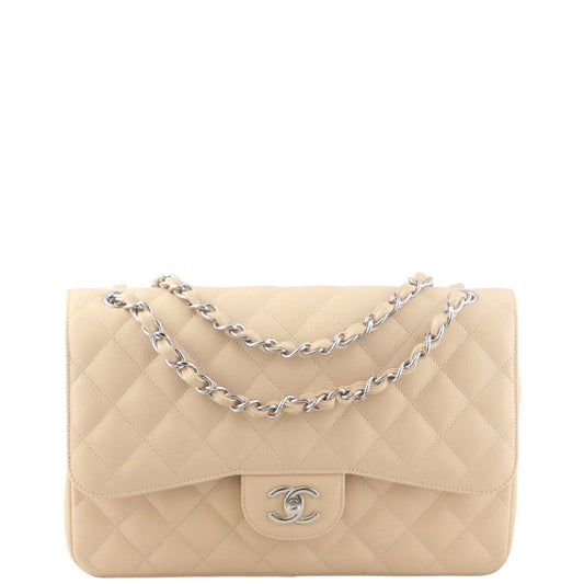 Chanel Classic Double Jumbo 14 Series Handbag Beige Flap