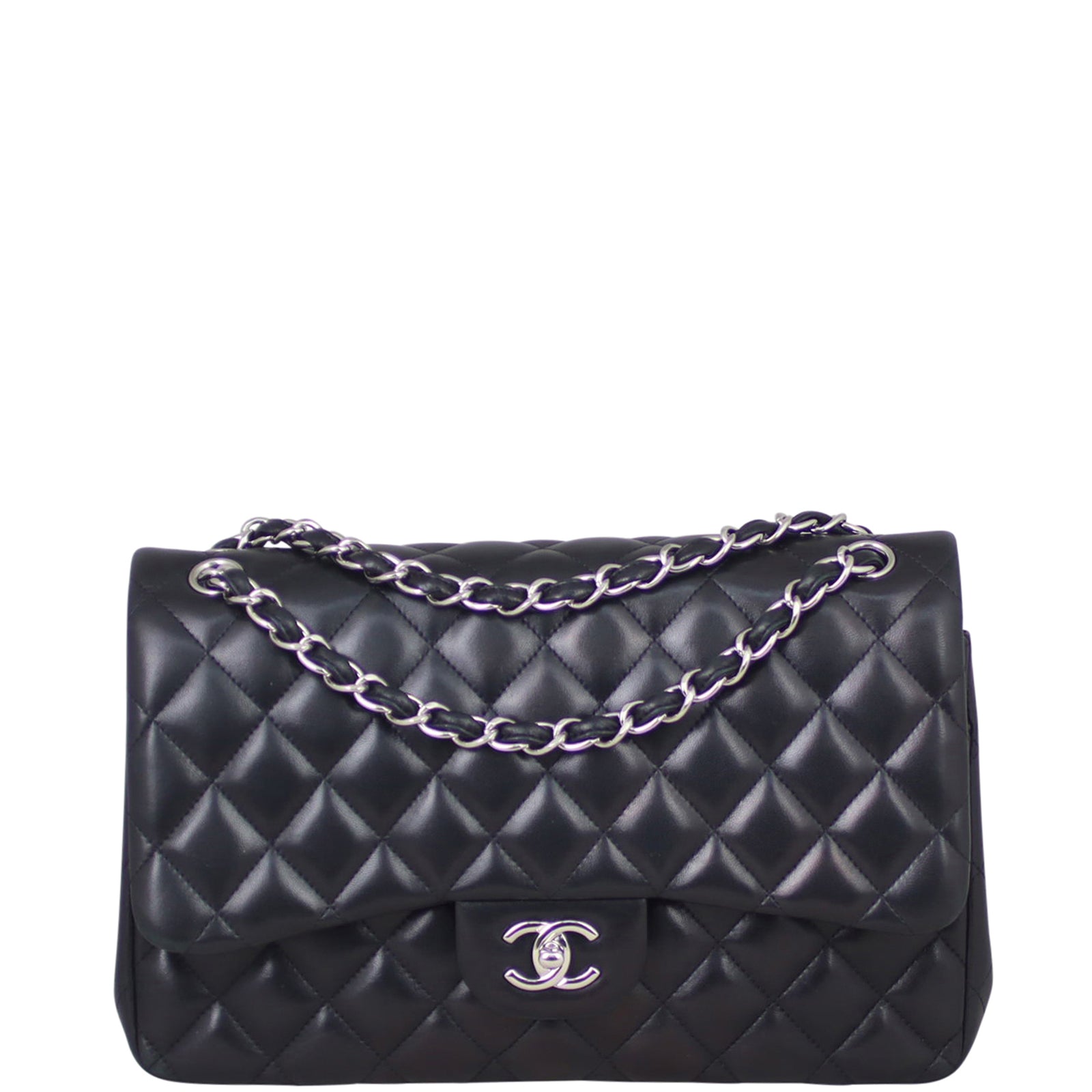 Chanel Classic Double Jumbo Lambskin 15 Series Handbag Black Flap