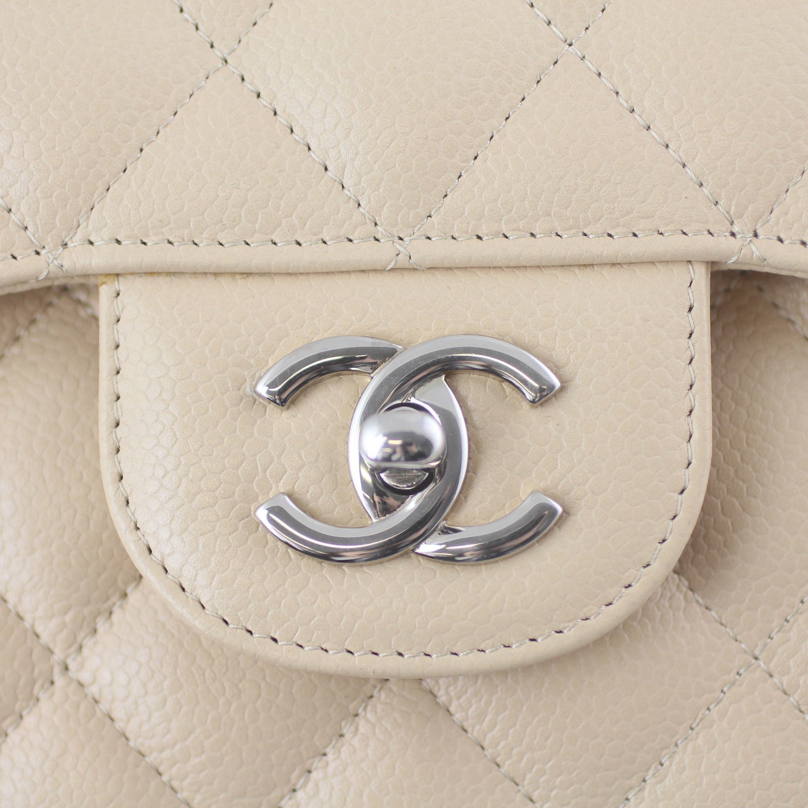 Chanel Classic Double Jumbo 14 Series Handbag Beige Flap