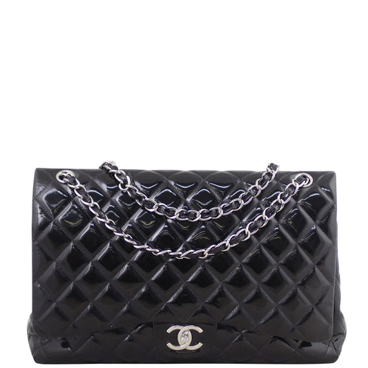 Chanel Classic Double Maxi Patent Handbag Black Flap