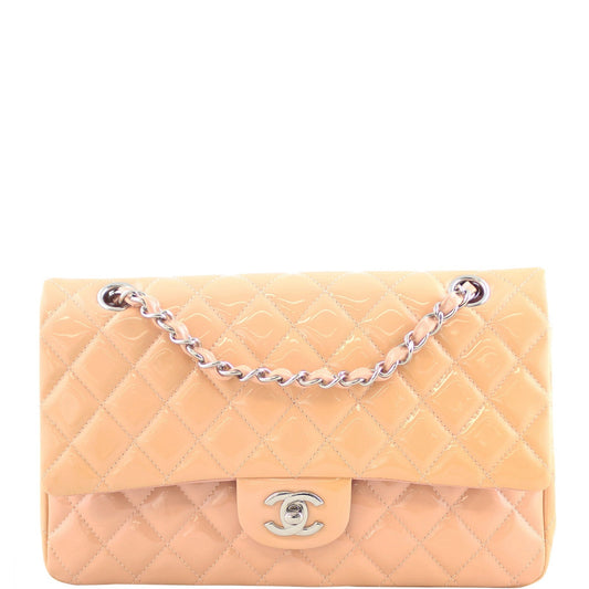 Chanel Classic Double Patent Bag Rose Beige Medium Handbag