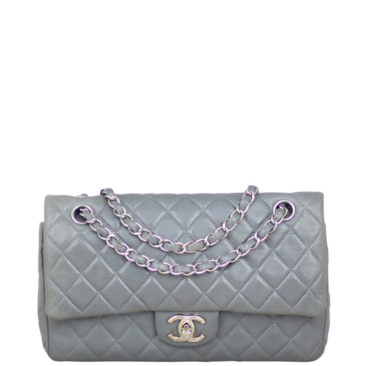 Chanel Classic Double Grey Handbag Medium Flap