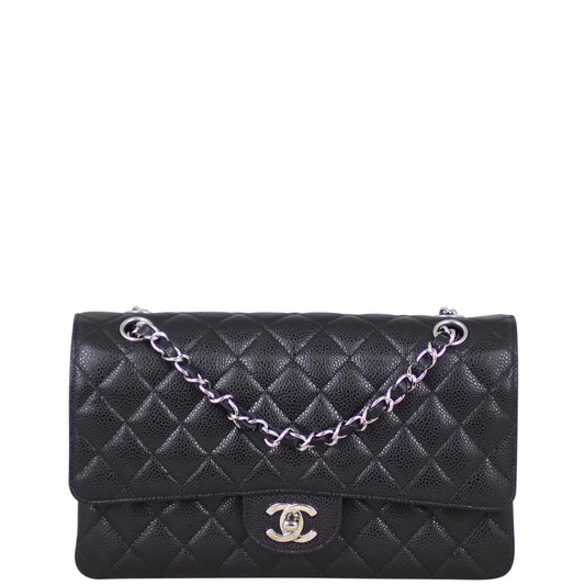 Chanel Classic Double Flap 13 Series Hardware Handbag Black Silver