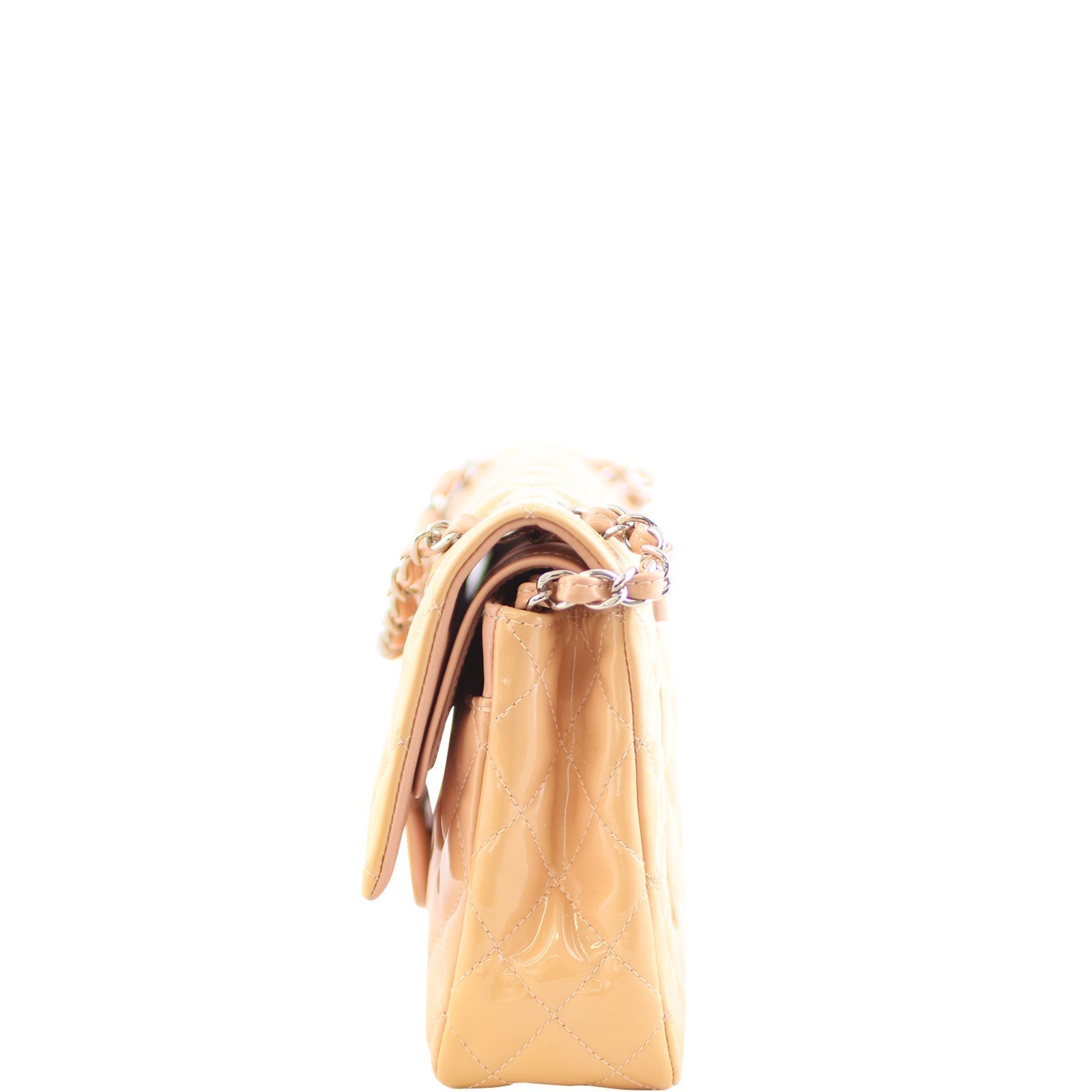 Chanel Classic Double Patent Bag Rose Beige Medium Handbag