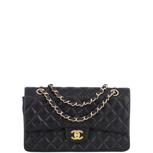 Chanel Classic Double 13 Series Lambskin Handbag Black Medium