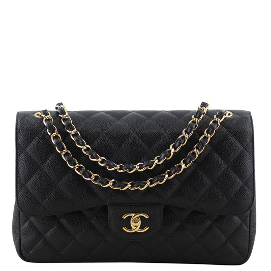 Chanel Classic Double Jumbo 14 Series Handbag Black Flap