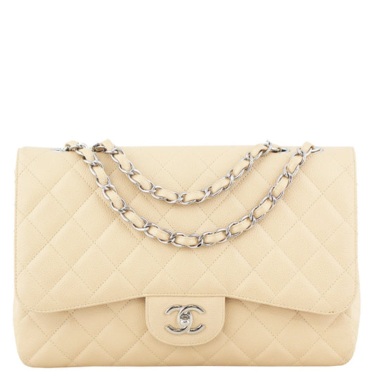 Chanel Classic Single Jumbo Nude Handbag White Beige
