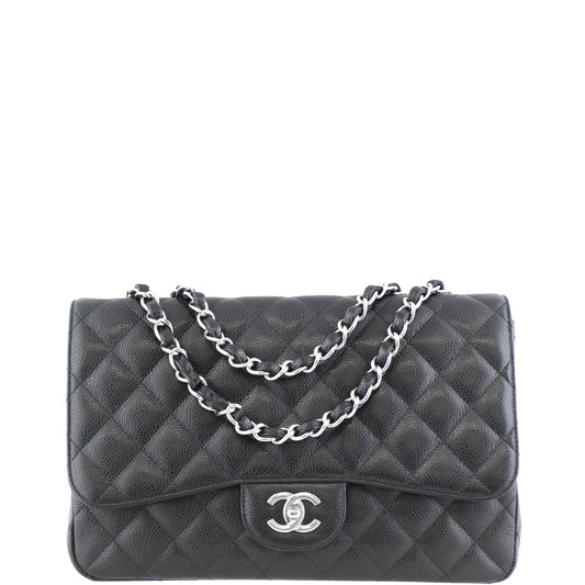 Chanel Classic Single Jumbo Caviar 13 Series Handbag Black Flap