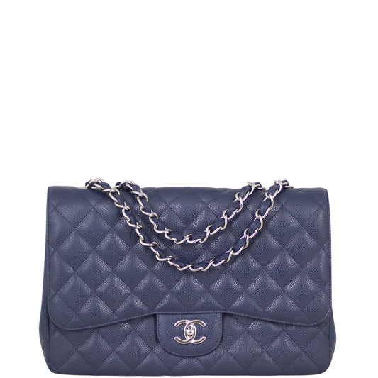 Chanel Classic Single Jumbo Navy Handbag Blue Flap