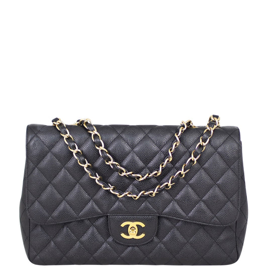 Chanel Classic Single Jumbo Caviar GHW Handbag Black Flap