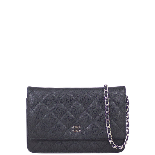 Chanel Classic Wallet on Caviar Handbag Black Silver