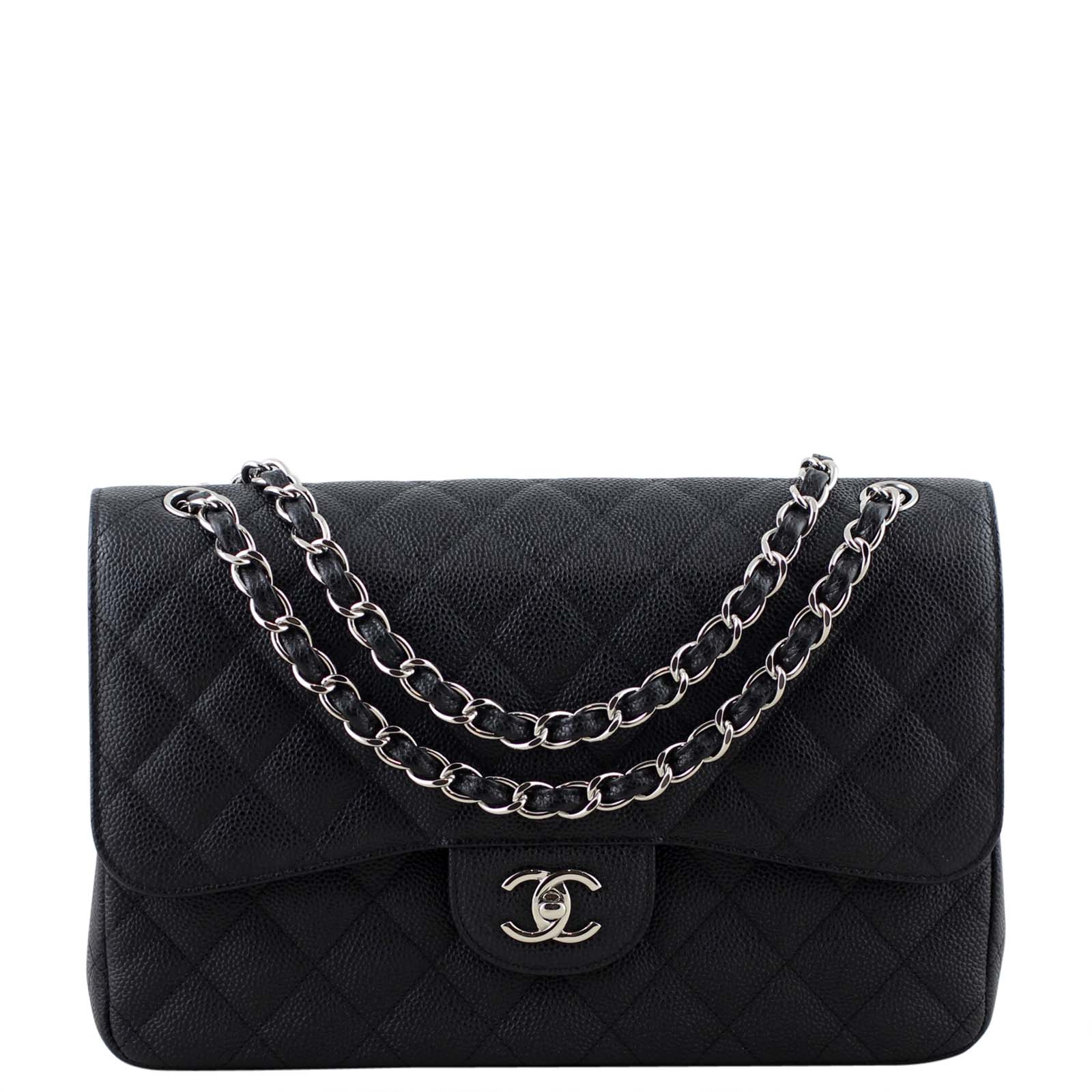 Chanel Classic Double Jumbo SHW 16 Series Handbag Black Flap