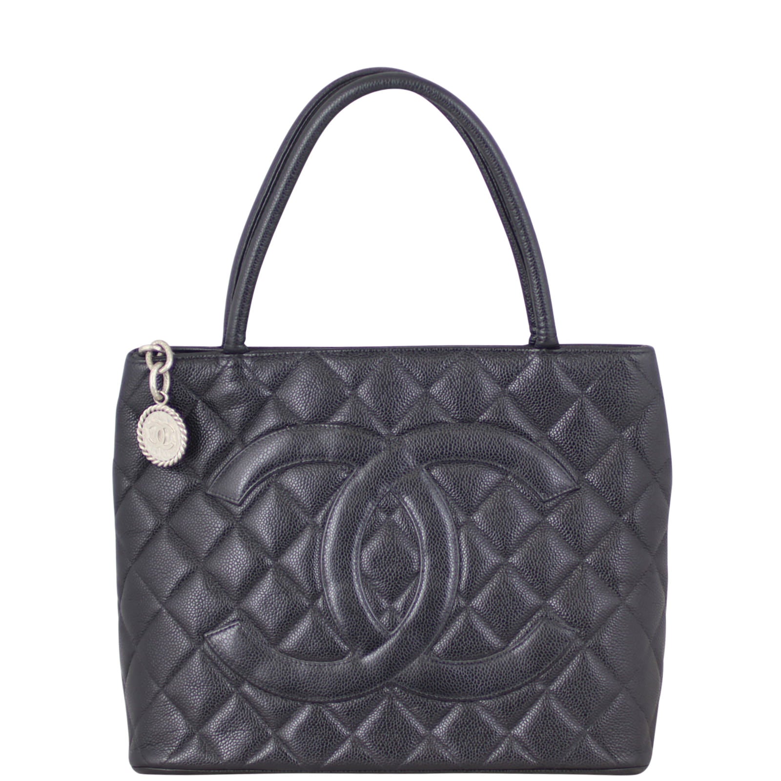 Chanel Medallion Tote Antiqued Zip Silver Tote Bag