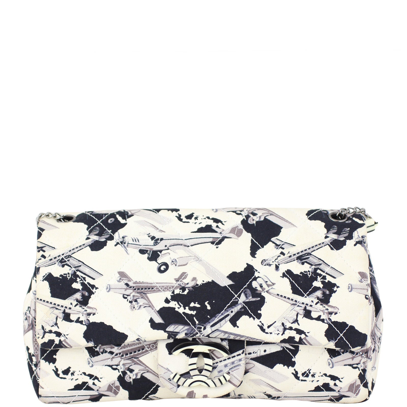Chanel Printed Airplane Single Handbag Canvas Medium