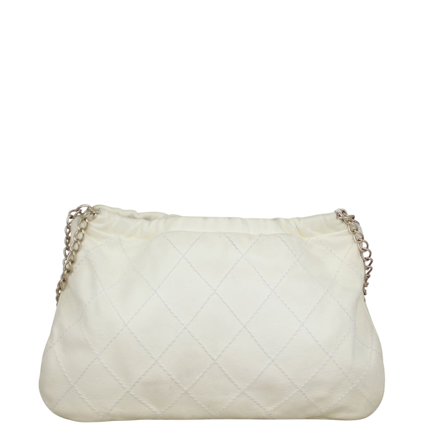 Chanel Rose Applique Hobo Quilted White Hobo Bag