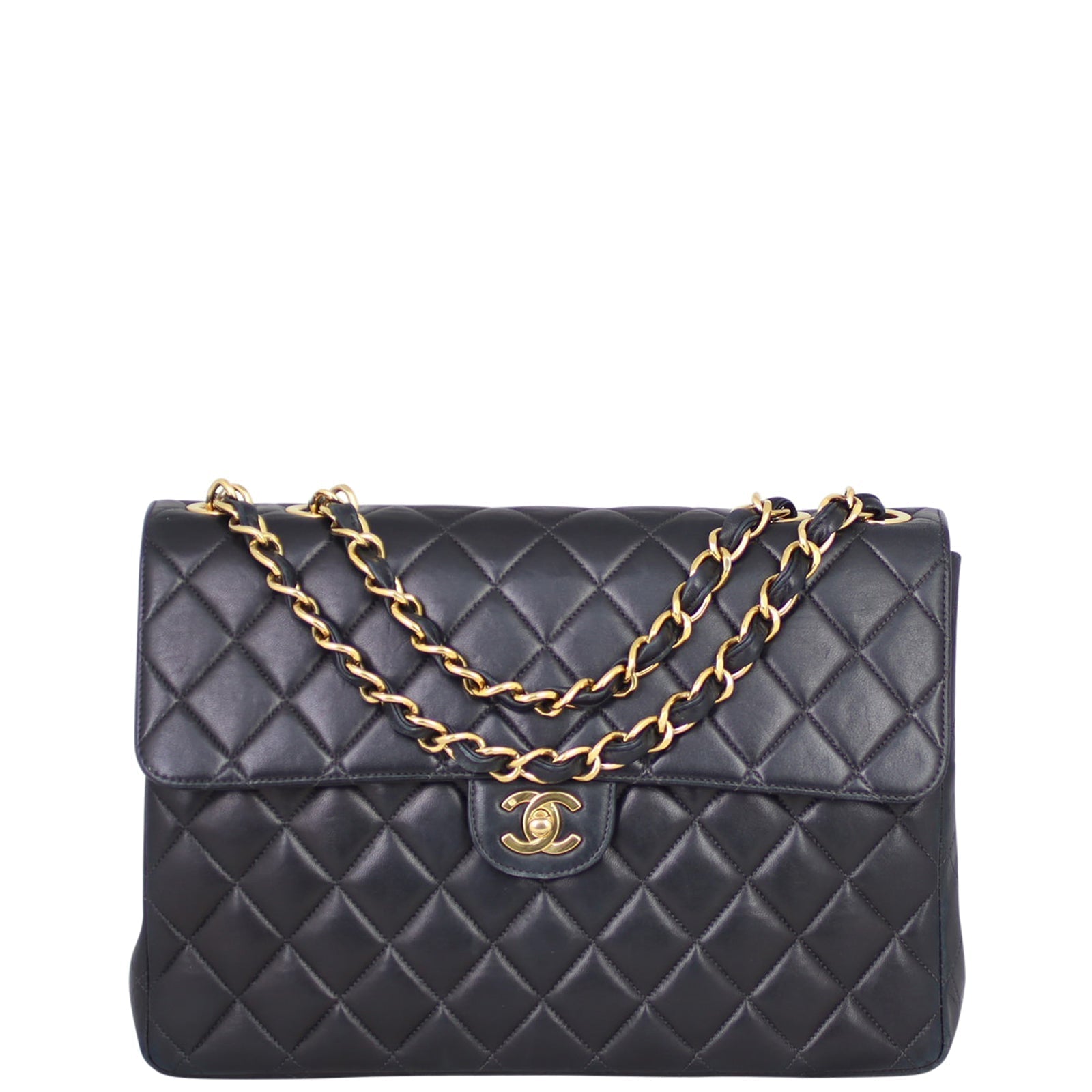 Chanel Classic Single Maxi Hardware Handbag Black Gold