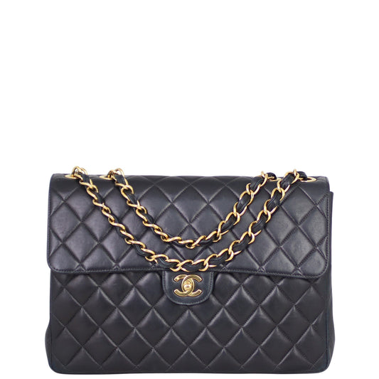 Chanel Classic Single Maxi Hardware Handbag Black Gold