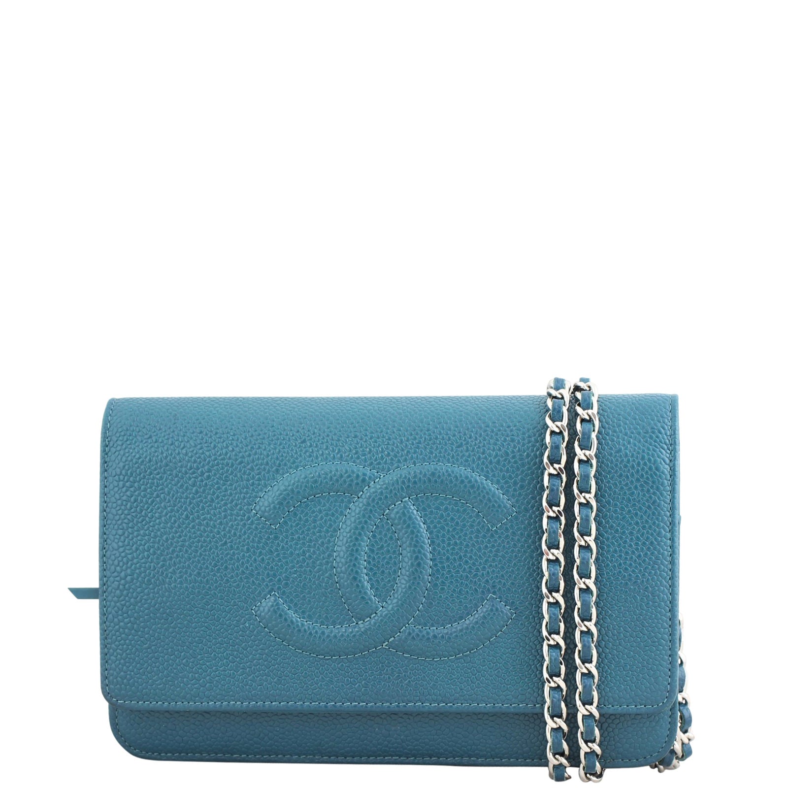 Chanel Timeless Wallet on Teal Caviar Handbag Blue Chain