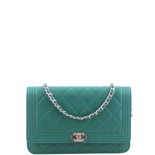 Chanel Boy Wallet On Emerald Teal Handbag Green Chain