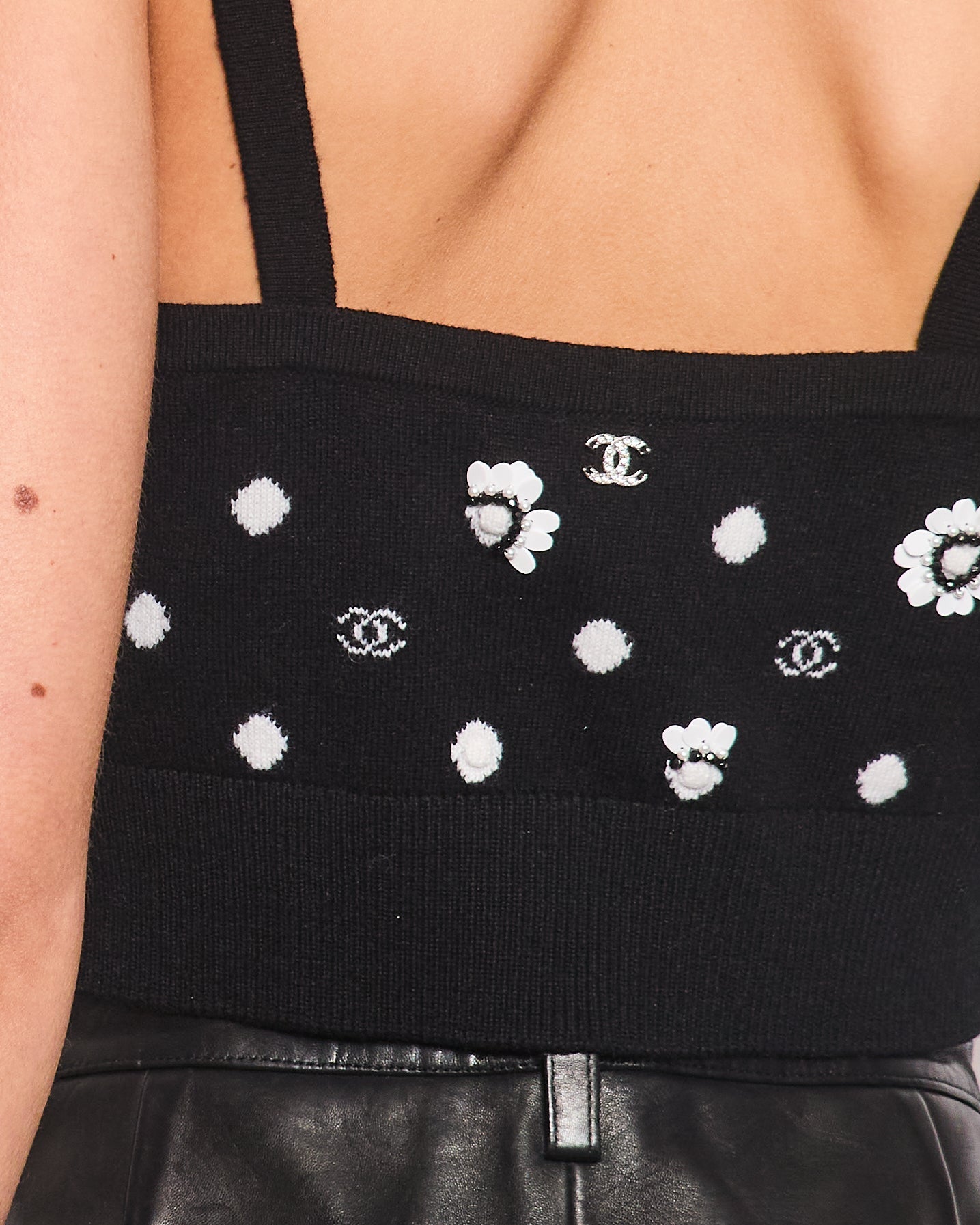 Chanel Black Floral Embellished CC Cropped Tank Top Size FR 38 (UK 10) Apparel
