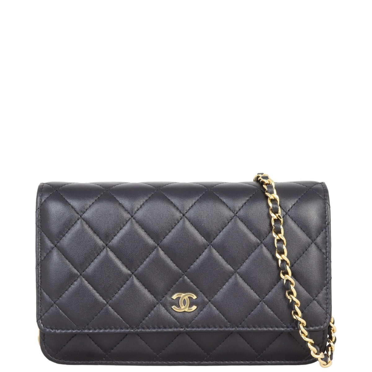 Chanel Classic Wallet on Lambskin Handbag Black Gold