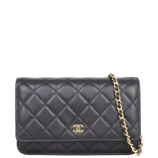 Chanel Classic Wallet on Lambskin Handbag Black Gold
