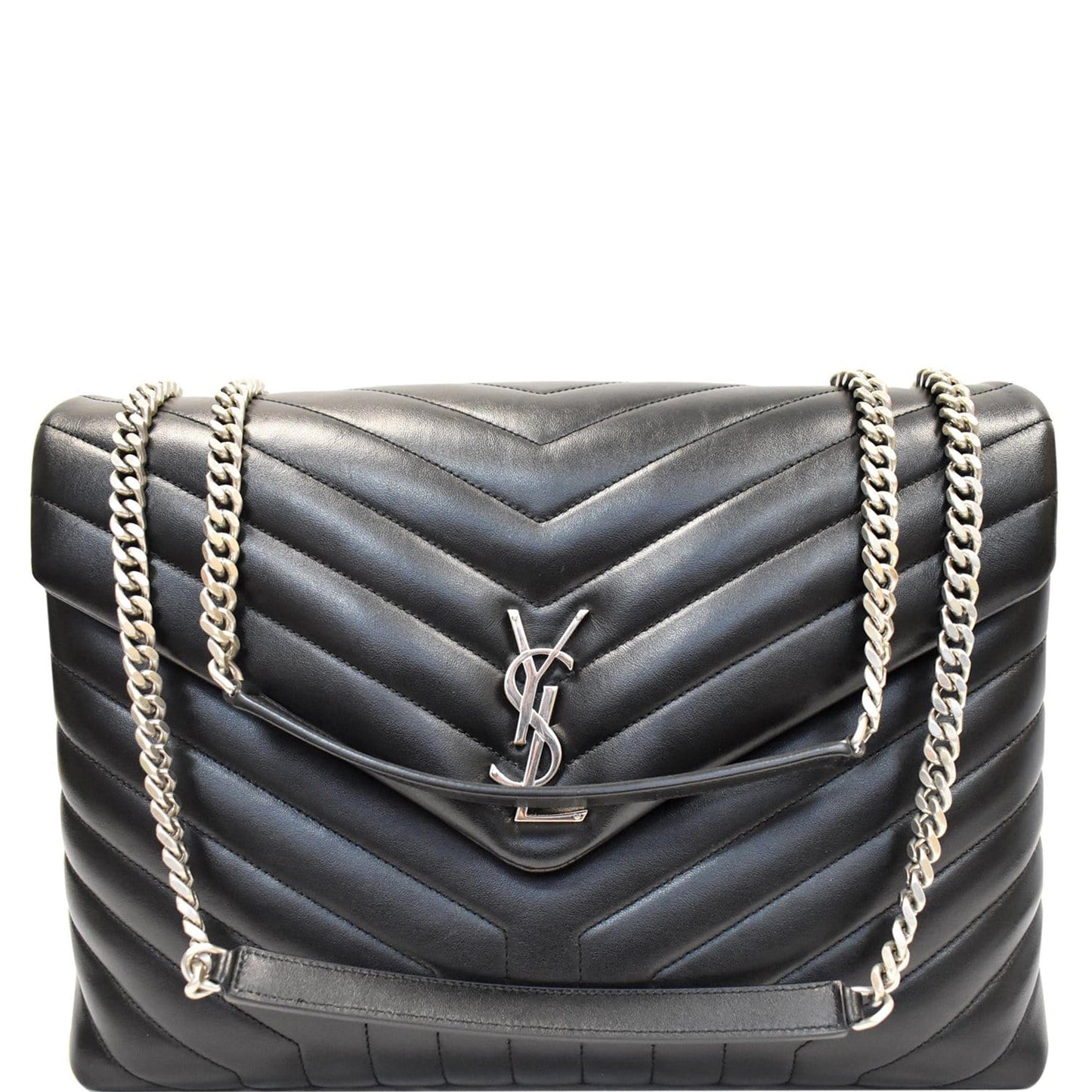 YSL Saint Laurent Saint Loulou Calfskin Chain Shoulder Bag Matelasse Black Black 1