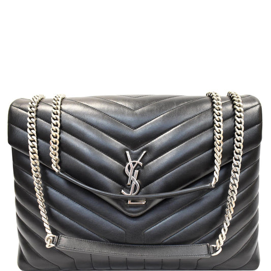 YSL Saint Laurent Saint Loulou Calfskin Chain Shoulder Bag Matelasse Black Black 1