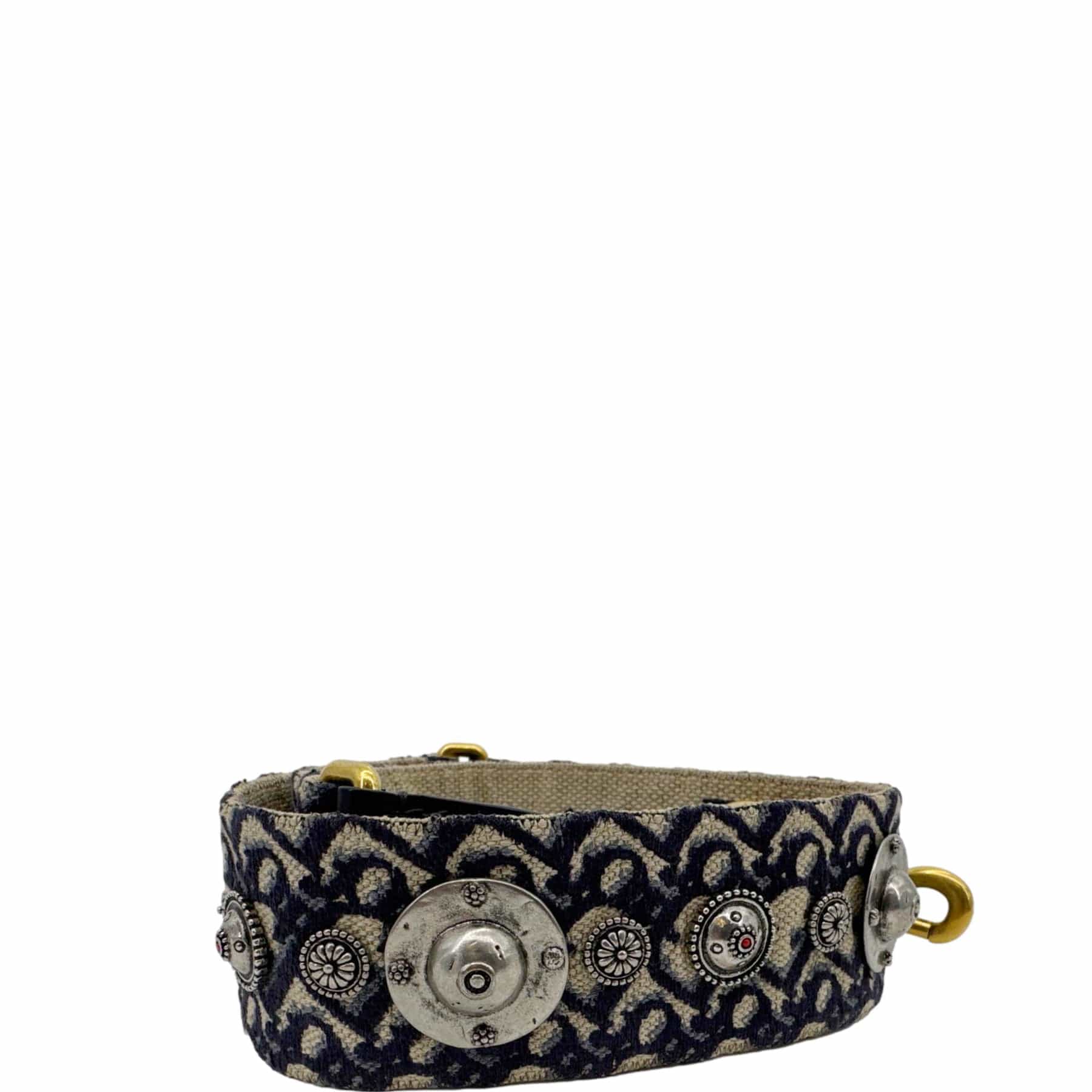 Dior Studded Oblique Embroidered Strap Navy Handbag Denim Blue Travel Bag