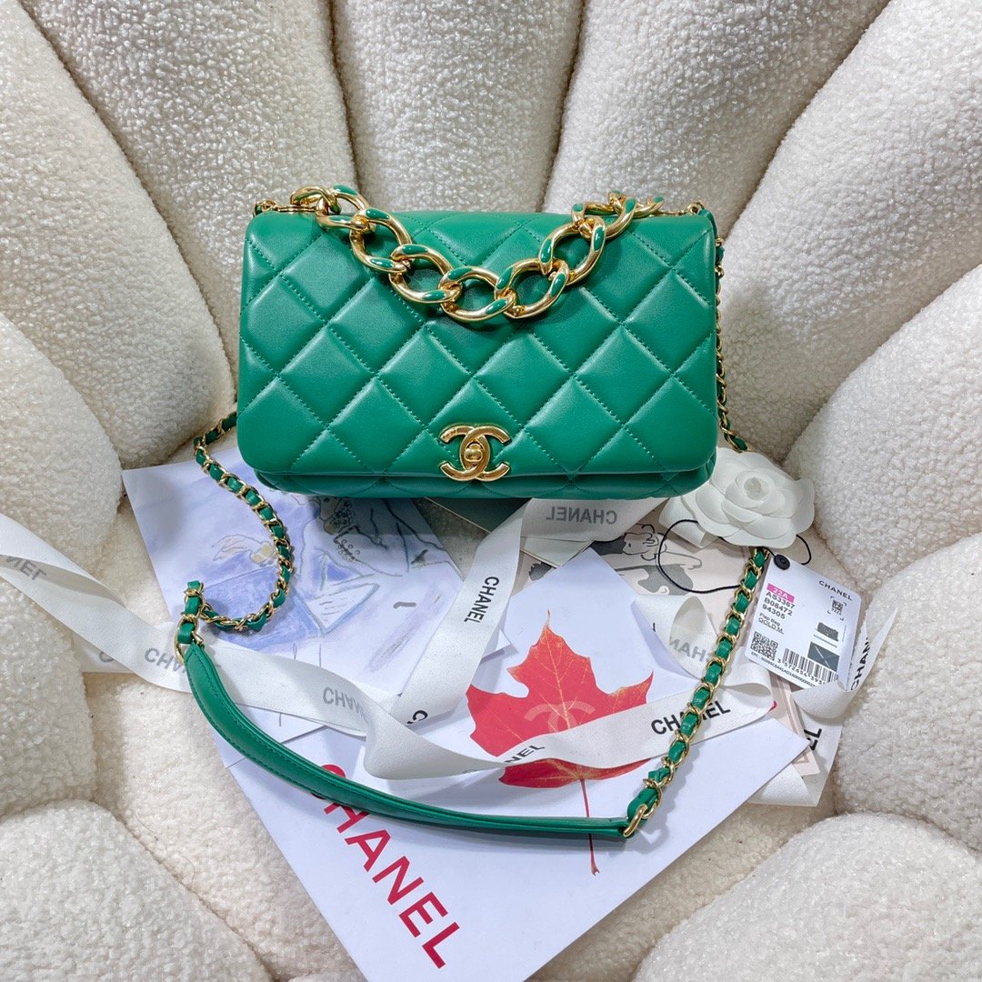CHLLarge Hardware , ’s , Green Gold Flap Shoulder Bag