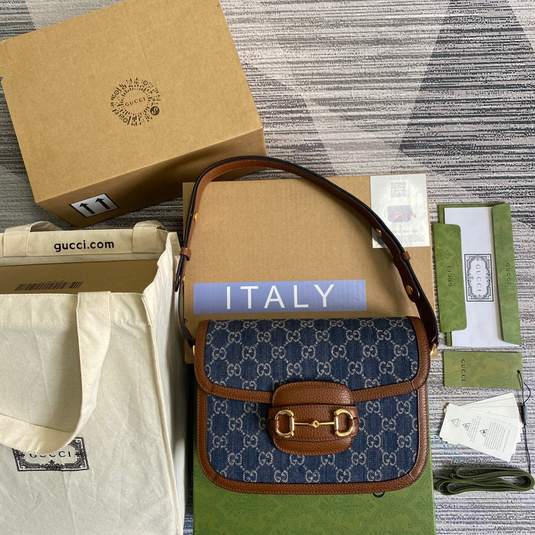 gg Horsebit Ivory , ’s Blue Shoulder Bag