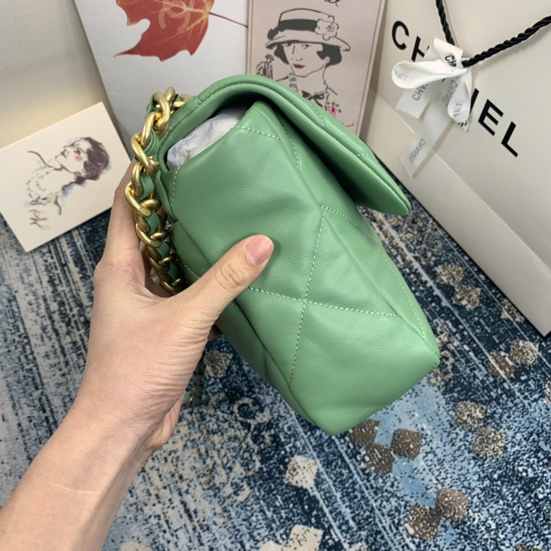 CHL 19 Hardware , ’s Green Gold Flap Shoulder Bag