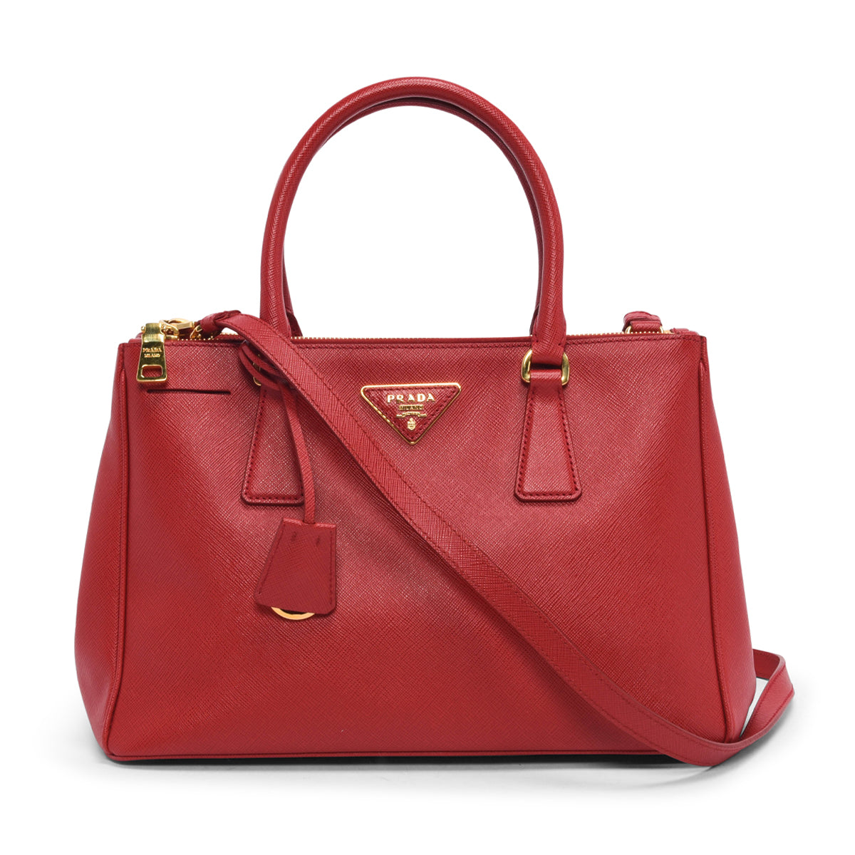 Prada Lux Double Tote Saffiano Red Small Tote Bag