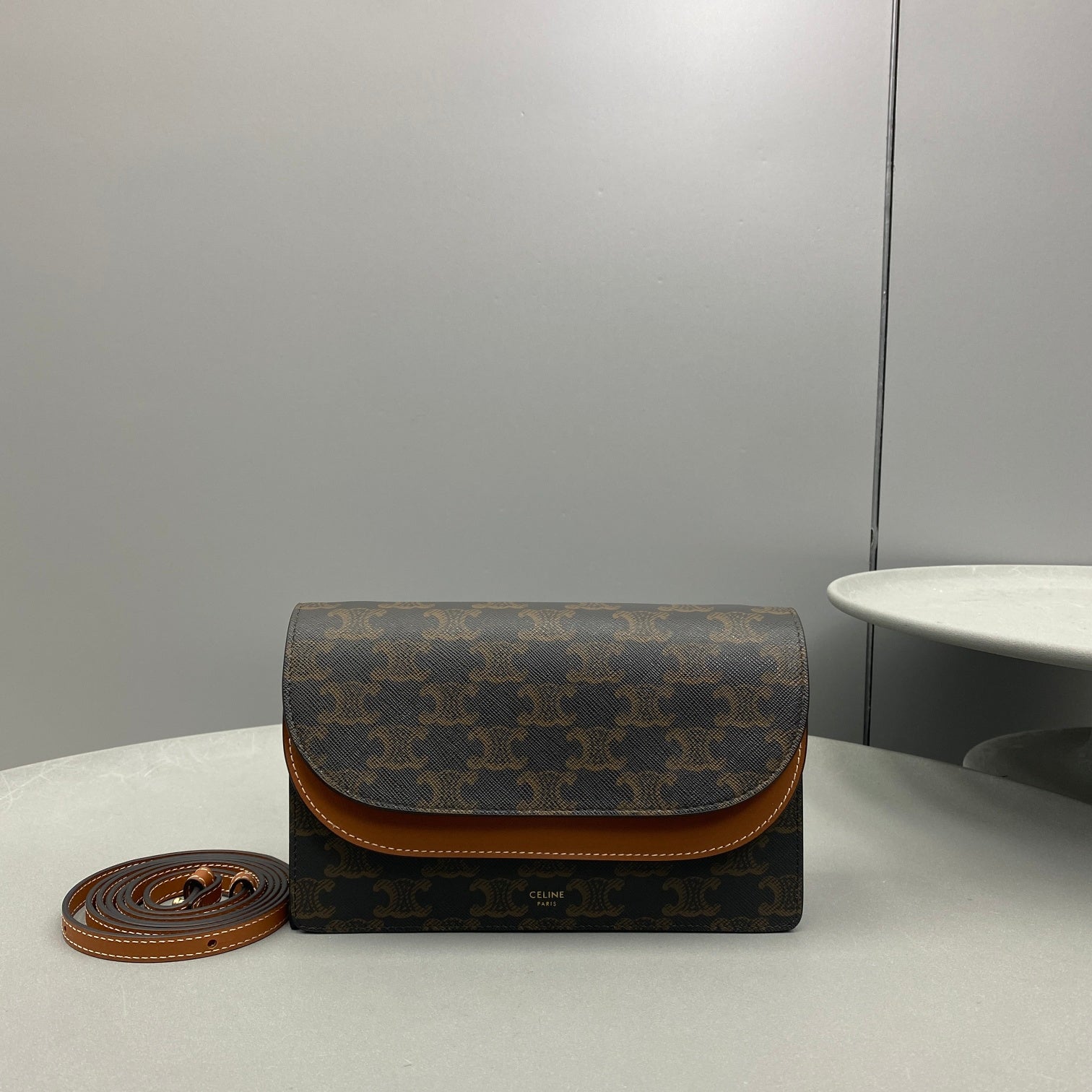 Top Quality Wallet On Strap In Triomphe Canvas Brown Travel Bag
