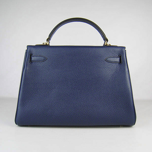 Hermes Luxury Kelly Cm Togo Dark Golden Handbag Leather Blue Travel Bag