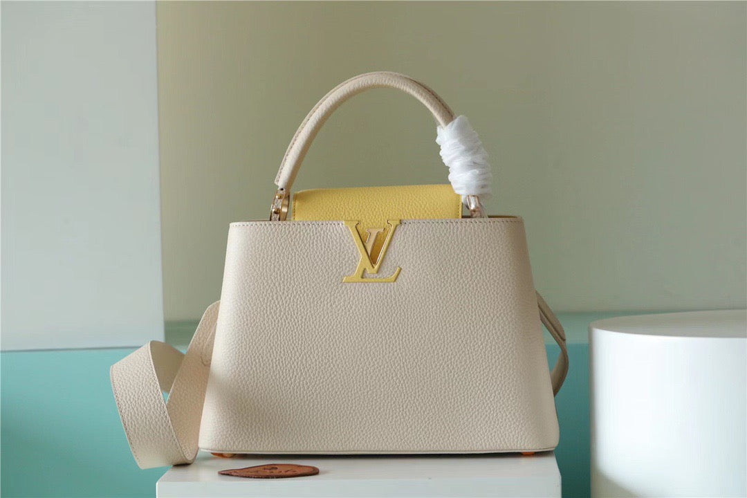 Top Quality Capucines Mm Taurillon Creme Plume Beige Crossbody Bag