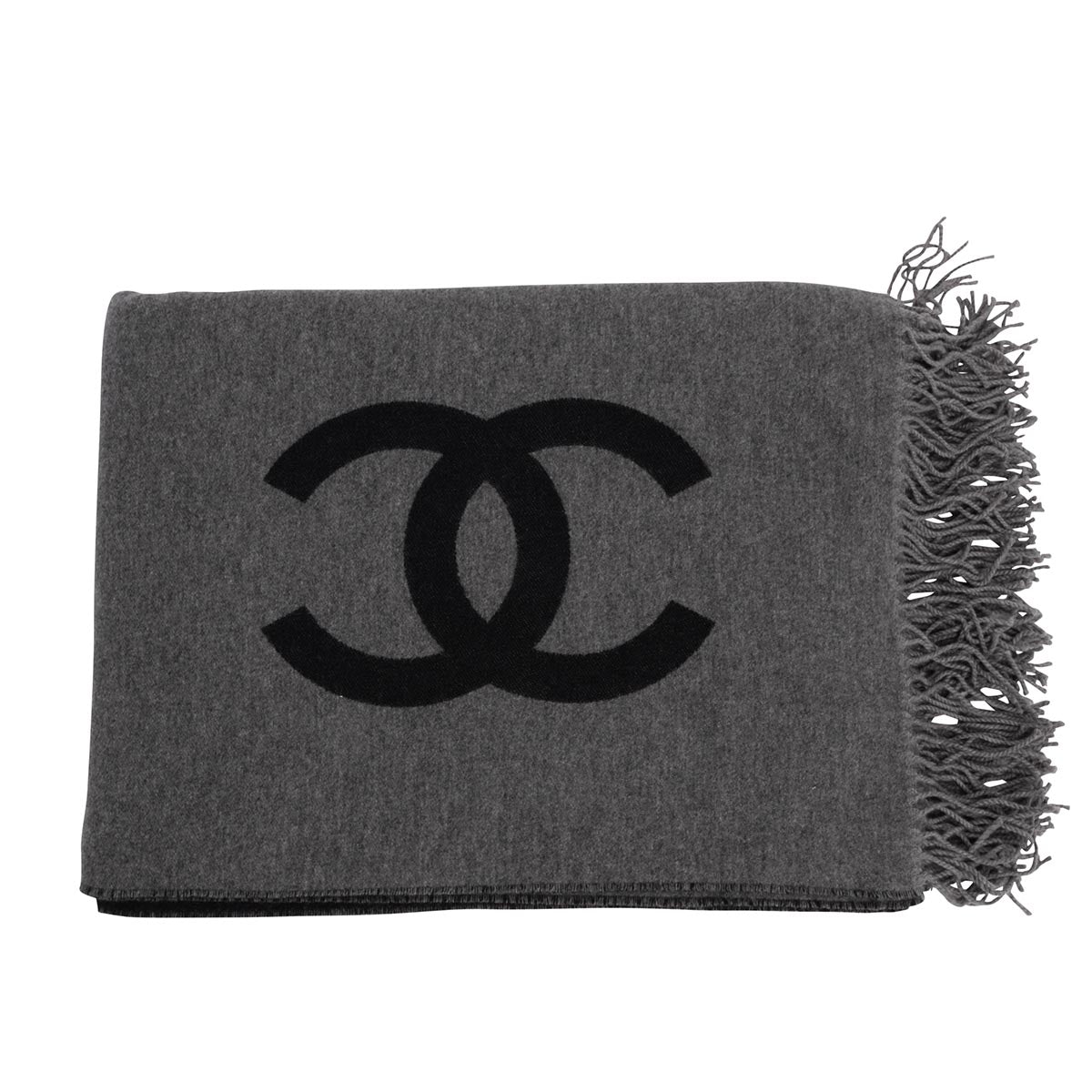 Chanel Black & Charcoal Wool Cashmere CC Throw Accessory