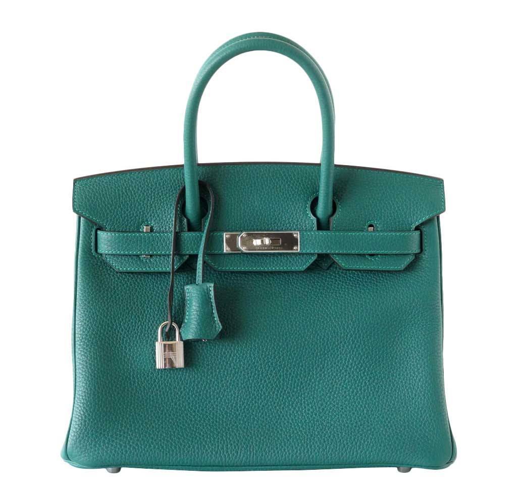 Hermes Birkin Malachite Clemence Bag Leather Travel Bag