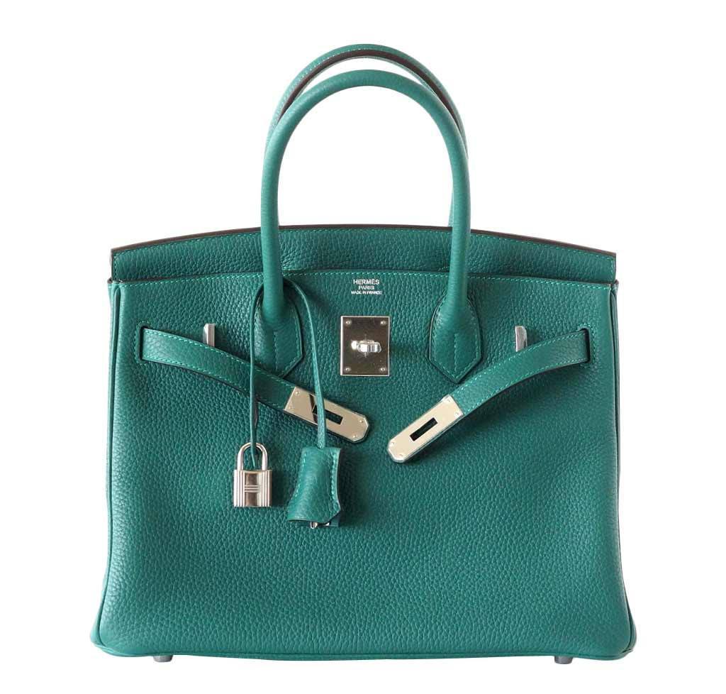 Hermes Birkin Malachite Clemence Bag Leather Travel Bag