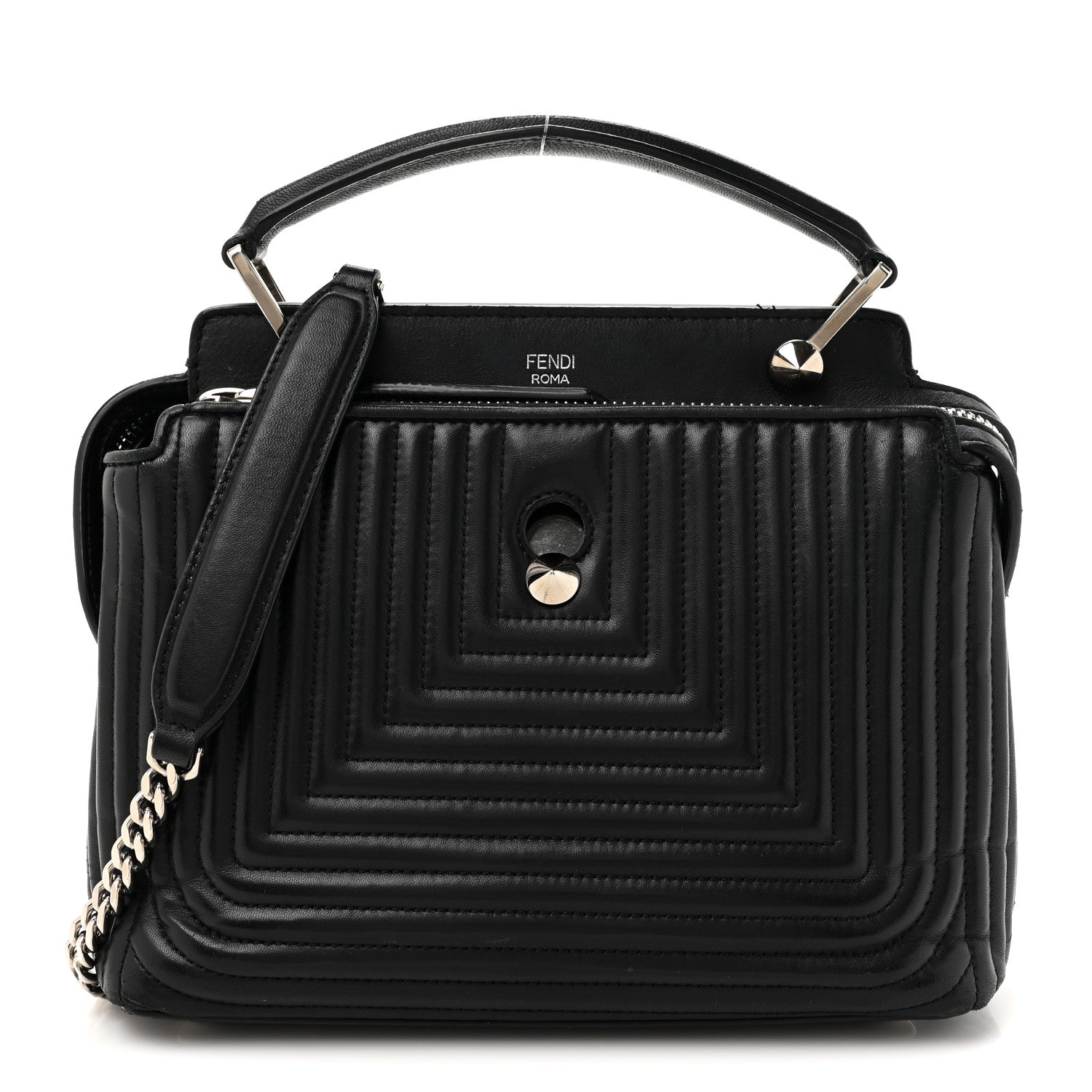 Fendi Crossbody Bag Shiny Nappa Trapuntata DotCom Satchel Leather Black Small Satchel Bag