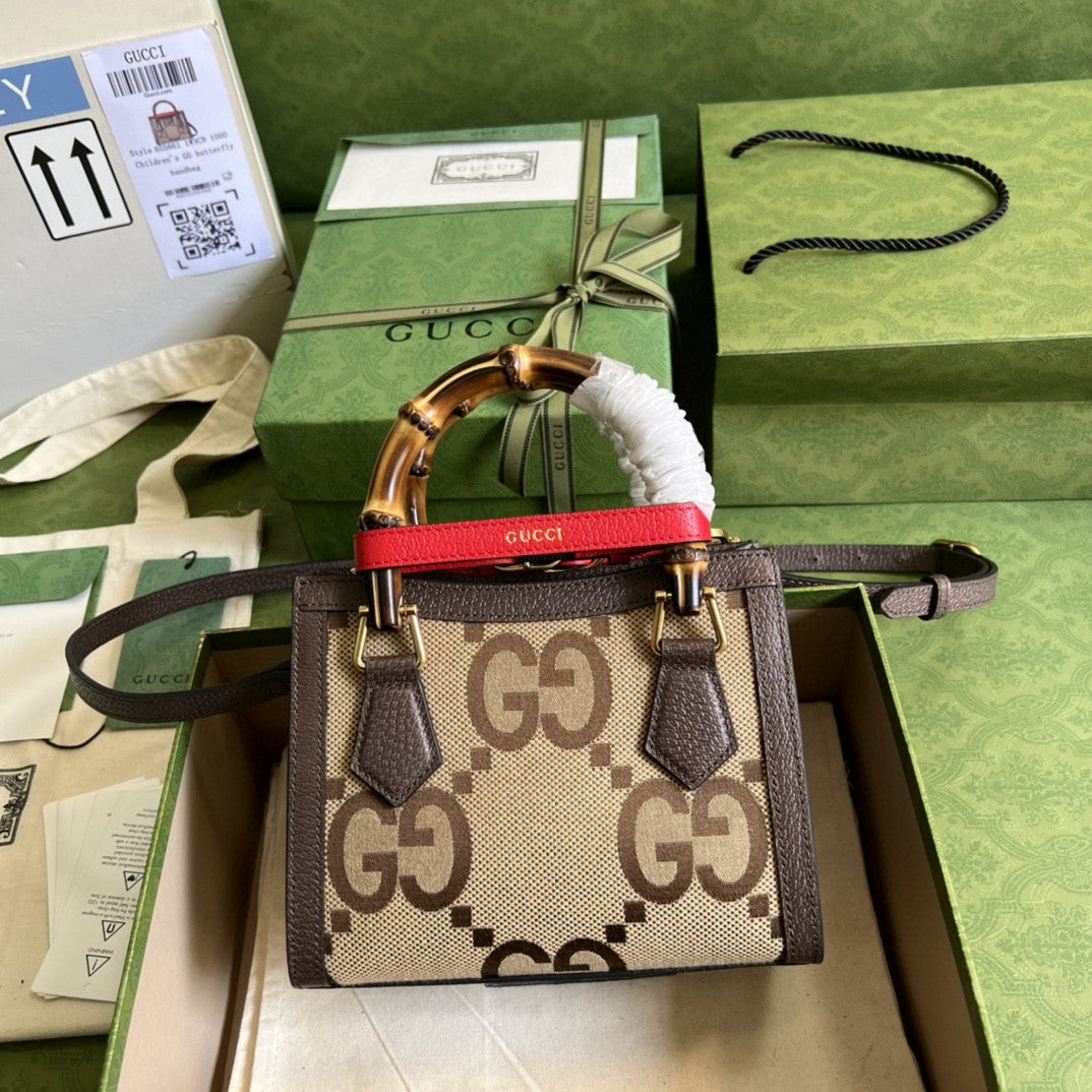 gg Diana Jumbo gg Camel Canvas Brown Mini Tote Bag