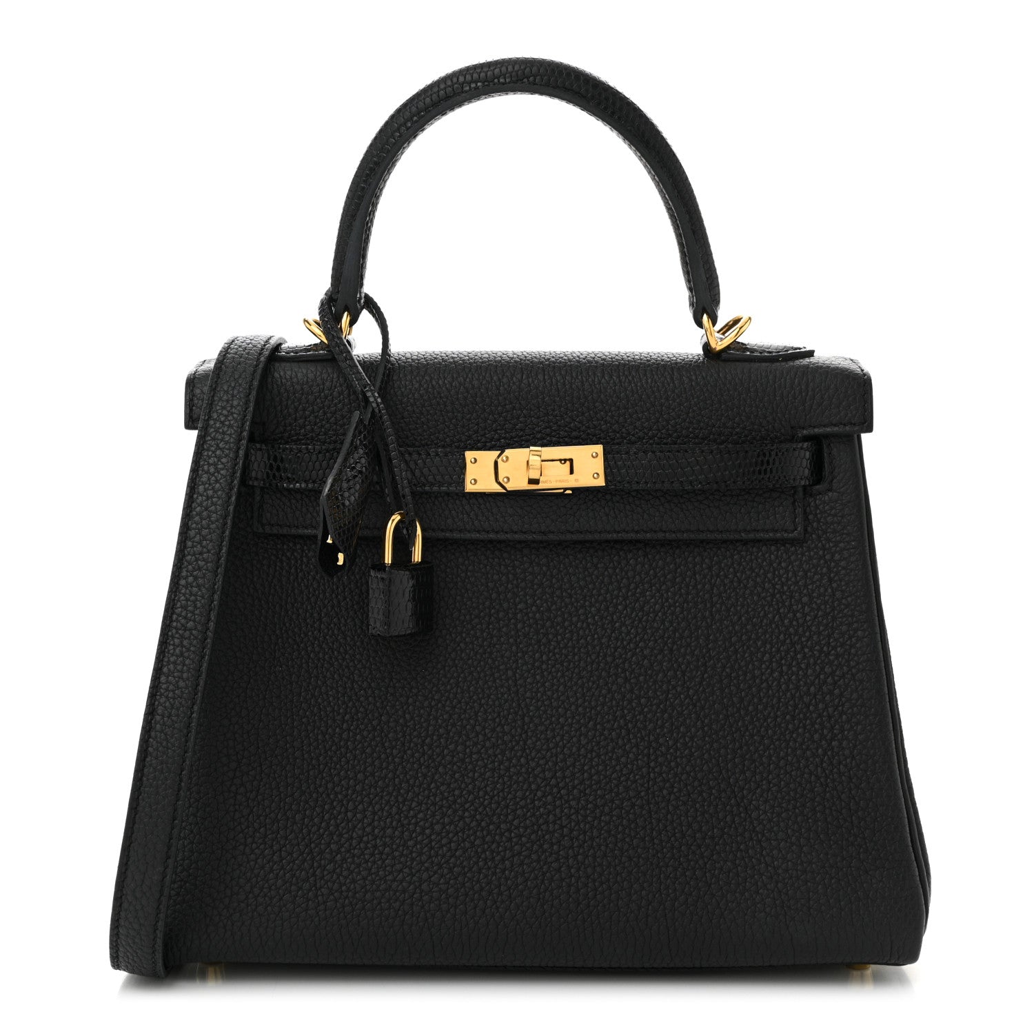 Hermes Togo Lizard Kelly Retourne Touch Handbag Black Travel Bag 25 Black 1753628